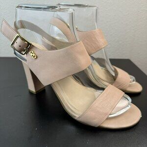 Women's Nude Pink Leather Block Heel Sandals - Brand Unknown
